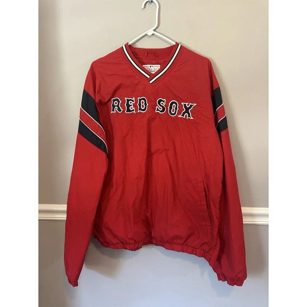 Boston Red Sox Jacket Men's Large Pullover V Neck Side Zip Jersey Lined Pockets